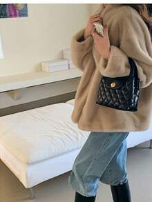 Quilted Chain Small Bag, Fashionable Versatile Luxury Decorative Bag, Youthful Korean Style One Shoulder Crossbody Bag - Black - View 2