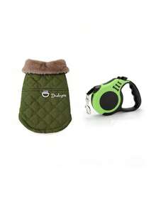 2件套宠物保暖加厚外套+伸缩牵引绳套装，可爱毛绒项圈狗狗外套，保暖毛绒项圈狗狗户外旅行服，秋冬季 - 彩色 - 查看 12