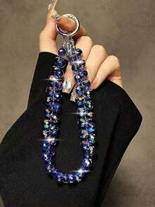 Phone Lanyard With Premium Crystal Beads, Handbag Chain, Short Lanyard, Card Holder Phone Case, Keychain And Bag Accessories, Perfect Gift For Back To School, Mother's Day And Valentine's Day - Royal Blue - View 2