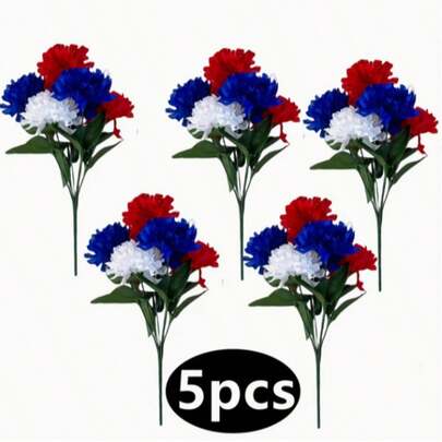 Bó hoa giả 5 bông mang chủ đề yêu nước dành cho Lễ Tạ ơn, Giáng sinh, Halloween, Lễ Phục sinh, Ngày của Mẹ, ngày Quốc khánh 4 tháng 7 - Hoa tử đinh hương giả 7 bông bằng nhựa, thích hợp cho Ngày Cựu chiến binh và Ngày Tưởng niệm - Màu đỏ/xanh dương/trắng (không kèm bình cắm hoa).