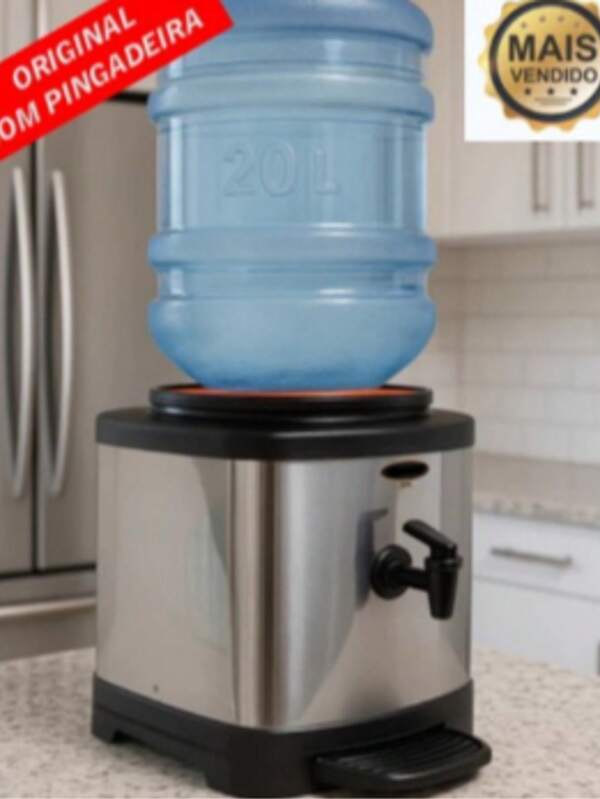 Suporte Moderno Para Galão De Água Em Inox Com Recipiente De Cerâmica - Essencial Para Cozinha E Escritório