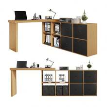 Home Office Desks - Black + Oak + MDF - View 7