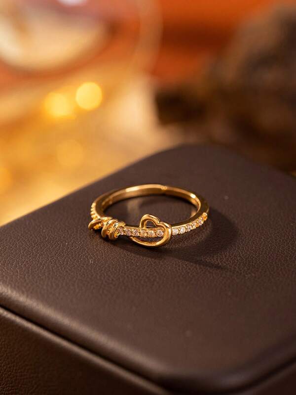 1pc Luxury Style Women's Ring With Twisted Heart Zirconia Stone Open Ring (No Box), Suitable For Daily Wear, Ideal Gift For Christmas, Mother's Day, Valentine's Day, Anniversary (Note: Due To Lighting And Shooting Angle, There May Be Slight Color Difference Between Actual Product And Image)