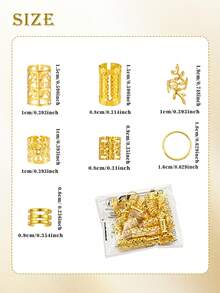 70pcs Adjustable Metal Hair Beads Rings, Suitable For Braids, Hair Accessories, Claw Clips - Gold - View 7