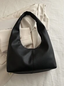 Túi xách hình trăng khuyết phong cách retro mới, có khóa kéo, thiết kế tối giản nhẹ nhàng, màu trơn, bề mặt mềm mại, dung tích lớn, thích hợp cho sinh hoạt hàng ngày, đi chơi, đi làm, du lịch và học tập của phụ nữ. - màu đen - Xem 5