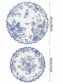 10pcs/20pcs/30pcs Blue And White Floral Paper Plates, 9inch& 7inch Round Scalloped Edge Blue And White Porcelain Style Plates, Chinoiserie Butterfly & Flower Print Disposable Plates, Bridal Shower, Wedding, Tea Party Decorations Men Women - Multicolor - View 2