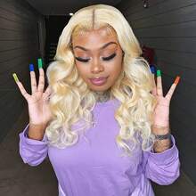 Tóc giả 13x4 HD không lộ viền, tóc giả 13*4 làm từ tóc trinh nữ Brazil, tóc giả gợn sóng, tóc giả ren 13*4 không cần keo #613 màu vàng bạch kim, dài 8-34 inch. - S613 - Xem 6