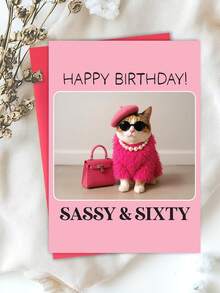 60th Birthday Card - Playful Cat - Gifts For Ladies, Girls, Best Friends, Best Friends, Glasses Wearing Cat, Wonderful Pets - Multicolor - View 5