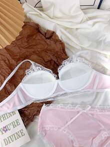 Belle Étoile 1PCS Pure And Cute Underwear Set, Women's Small Bust Gathering And Lifting Wireless Comfortable Lace Bra, Suitable For Daily Wear, Perfect For Giving To Besties, Friends, Or Lovers, The Most Sincere Gift - 粉色 - 查看 6