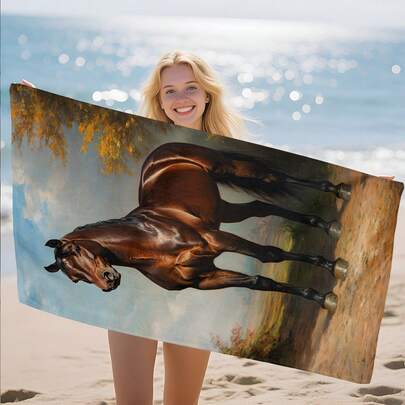 1条野马印花沙滩巾，柔软舒适轻便，适合旅行、游泳、潜水、冲浪、瑜伽、露营等户外活动，是沙滩用品的理想之选。