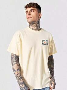 2026 Summer Men's T-Shirt, Men's Casual Crew Neck Short Sleeved T-Shirt With Elegant And Luxurious "RHUDE ASPEN"  - Themed Camisas Para Hombre - 杏色 - 查看 2