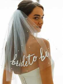 1件装新娘单身派对白色双层字母头纱，带梳子，摄影道具，浪漫风格 - 彩色 - 查看 5