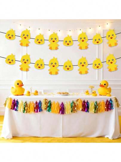 8pcs/Set Yellow Duck Decorative Banner Pulling Flag Cute Duck Design Birthday Party Decoration Suitable For Theme Party Family, Living Room Home Decoration, And Outdoor Decoration Duck Party Flag