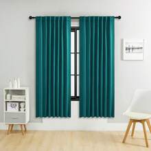单片装或双片装可选尺寸/系带式窗帘/杆袋式窗帘/可使用夹子/遮光窗帘套装/纯色隔热遮光窗帘/适用于客厅、办公室、家庭、卧室，短款可用作厨房窗帘 - 薄荷藍 - 查看 25