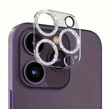 1pc Shiny Diamond Apple 17 Pro Max Camera Lens Film, Integrated Smartphone 16 Pro Max Camera, 14 Pro/15 Pro Max/16/15/14 Protective Lens Frame Tempered Glass Transparent Crystal Lens Film - Silver - View 6