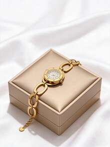 1 pieza Brazalete ovalado de acero inoxidable dorado retro, adecuado para uso diario y ocasiones especiales como el Día de San Valentín, Día de la Madre - Un regalo simple pero lujoso - Estilo 1 - Ver 3