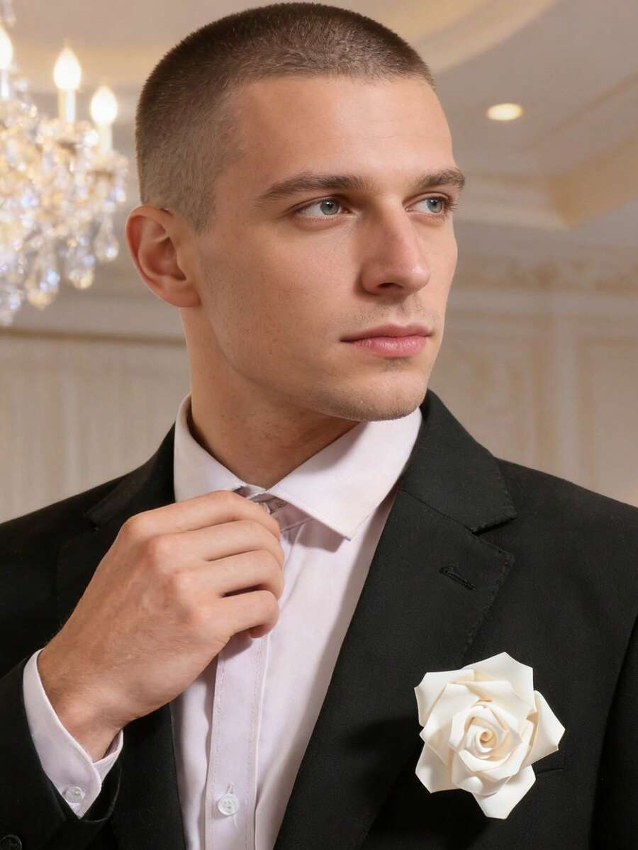 1pc Men's Fashion Solid Mint Green Rose Boutonniere, Suitable For Wedding, Banquet, Party - Multicolor - View 1