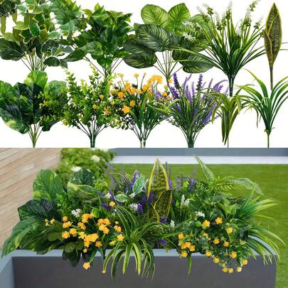 19束人造薰衣草花，仿真绿植灌木枝条，适用于户外门廊、家居、花园、阳台、农舍装饰