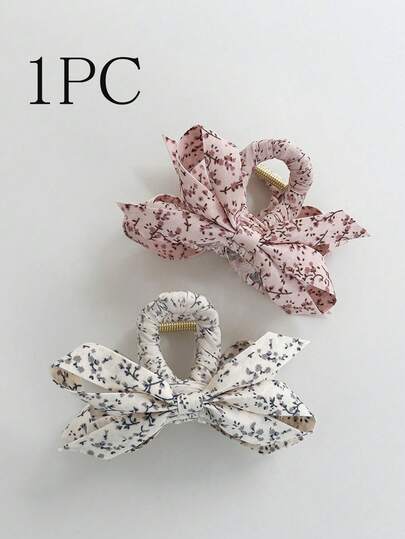 topshiny 1个花卉图案布艺蝴蝶结发夹，复古乡村风格发卡，适合外出、野餐、聚会、日常佩戴