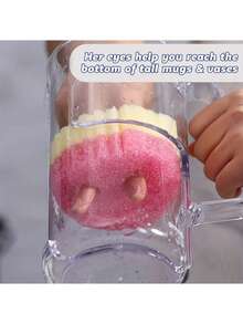 1个心形笑脸双层变温洗碗海绵，多功能不刮伤清洁垫，适用于厨房、客厅、汽车、玻璃等，卡通设计，速干耐用 - 彩色 - 查看 7