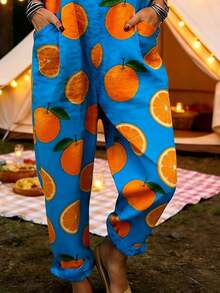 Orange All-Over Print Women's Adjustable Strap Jumpsuit, Polyester Fiber Fabric, Lightweight And Breathable, Women's Clothing, Standard Size Jumpsuit, Plus Size Women's Clothing, Plus Size Jumpsuit And Romper, Plus Size Jumpsuit - Nhiều màu - Xem 2
