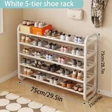 Space-Saving 5-Tier Shoe Rack, Durable, Narrow Design, Multi-Layer Craftsmanship, No Wood, Floor Mount, With Electricity-Free Use For Entryway And Dorm Storage, Living Room Compatible - 白色5層鞋架,可容納18雙鞋 - 查看 3