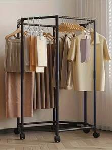 Premium 360° Rotating Double-Layer Hexagonal Bathroom Shelf, Balcony Drying Rack, Movable Floor-Standing Clothes Drying Rack, Minimalist Multi-Layer Living Room Hanging Clothes Rack, Hexagonal Multi-Function Balcony Home Movable Floor-Standing Drying Rack - Floor-standing Clothes Rack - View 3