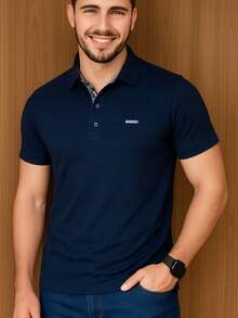 Men's Premium Cotton Polo Shirt, Various Colors - 藏蓝色 - 查看 1