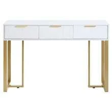 Modern Console Table With Drawers, Gold Frame, Adjustable Footrest And Elegant Handles (White + Gold) - White - View 5