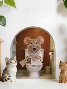 3D Broken Wall Mouse Hole Wall Stickers, Funny Bathroom Mouse Reading Newspaper Wall Decals, Peel And Stick Removable Wall Art For Toilet Kids Room Decor - BHLSD-15023 - View 7