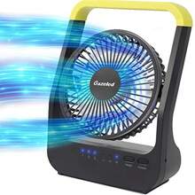 Battery Powered Fan Long Lasting Battery Operated Fans for Camping Portable D-Cell Desk Fan with Timer 3 Speeds Whisper Quiet 180° Rotation for Office Bedroom Outdoor 5'' Model: F15 - Amarillo - Ver 2