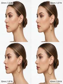 1对316L不锈钢2毫米粗圈耳环（30毫米/40毫米/50毫米/60毫米），防水不褪色金银色圆形耳环，低过敏性日常必备首饰/耳环，女士耳环，耳环，女士耳环 - 金黃色 - 查看 5