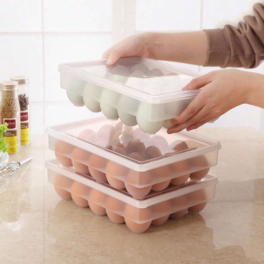 Contenedor de almacenamiento de huevos apilable de 20 rejillas con tapa, bandeja vertical para huevos de refrigerador, caja organizadora de conservación de alimentos de cocina - Ver 1