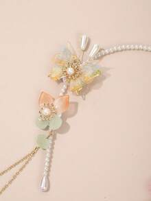 1件蝴蝶珍珠流苏发箍，温柔甜美风格发饰，日常/派对/约会优雅发型装饰 - 彩色 - 查看 3