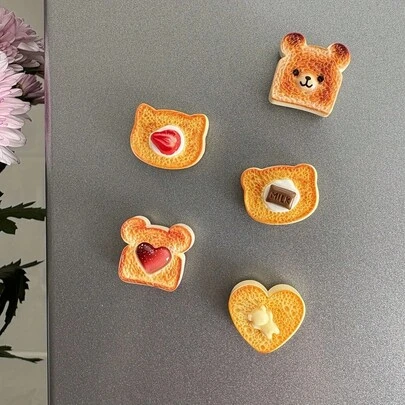 5 piezas Imanes de nevera de resina con diseño de tostada de dibujos animados, imanes creativos, imanes decorativos lindos, imanes de nevera para la cocina, oficina