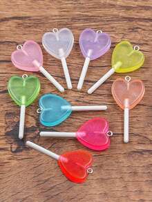 Various DIY Resin Simulated Lollipop Charms - Star, Heart, Round Shapes, Realistic Lollipop Jewelry Pendant Accessories For Bags, Bracelets, Keychains, Decorations - Multicolor - View 3
