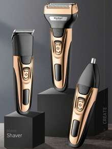 Kemei 三合一电动剃须刀、理发器和鼻毛修剪器套装，带3个刀头的胡须修剪器，USB充电男士面部毛发修剪套装，送给男友的礼物，父亲节礼物（1件） - 彩色 - 查看 9