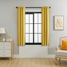 单片装或双片装可选/带系带窗帘/杆袋式窗帘/可使用夹子/纯色遮光隔热窗帘/遮光窗帘/适用于客厅、办公室、卧室，短款可用作厨房窗帘 - 薑黃 - 查看 20