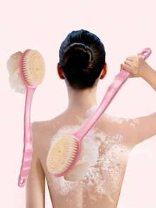 Bộ 2 bàn chải tắm cán dài màu hồng, đa chức năng dùng để tẩy tế bào chết và vệ sinh phòng tắm. - nhiều màu - Xem 2