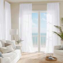 1pc 7ft/8ft/10ft Solid Color Sheer Curtain, Modern Minimalist Polyester Transparent Curtain, Suitable For Bedroom, Living Room, Balcony Window Decor, No Drilling Required For Installation, Room Divider Screen, Home Decor, Curtain Panel, Shower Curtain, Decorative Hanging, Also Suitable For Wedding Party Decor, Backdrop Decor, DIY Decor For Birthday And Various Festivals - White - View 3