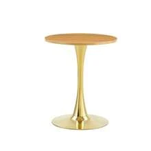 Round Side Table 60cm / Small Dining Table In MDF: Top Made With High Quality Thermoforming Technology, White Grain Appearance, Gold Support Leg – Perfect For European Living Spaces. - Natural Wood - 查看 8