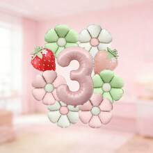 A Strawberry And Flower Birthday Balloon Set Contains Pink Number Foil Balloons, Daisy Foil Balloons And Strawberry-Shaped Foil Balloons. Suitable As Birthday Gifts For Sons And Daughters, As Well As Photo Backdrop Props - View 6