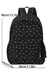 新款灯芯绒蝴蝶结印花女士背包，大容量休闲实用，是校园生活和学生使用的理想之选。适合上课、返校、户外活动或旅行。它不仅便于携带，而且容量大。 - 黑色 - 查看 5