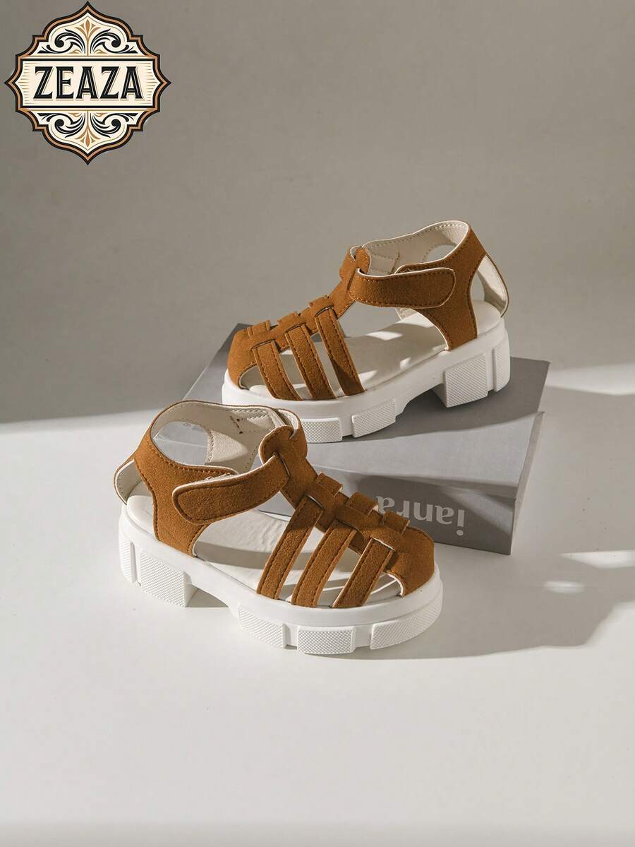 ZEAZA 功能性棕色罗马凉鞋，儿童厚底防滑镂空透气男女通用休闲凉鞋 - 棕色 - 查看 1