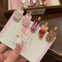 10个可爱迷你冰淇淋发夹，创意趣味冰棒刘海夹，卡通ins风高品质发饰 - C - 查看 3