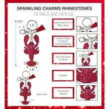 Lobster Keychain - Red Sparkling Rhinestones Charm With Tassel Fashionable Stylish Polyester PU Ocean Life Key Ring Bling Jewelry Accessory With Clasp For Key Chain Bag Purse Backpack - 如圖所示 - 查看 2