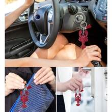 Lobster Keychain - Red Sparkling Rhinestones Charm With Tassel Fashionable Stylish Polyester PU Ocean Life Key Ring Bling Jewelry Accessory With Clasp For Key Chain Bag Purse Backpack - 如圖所示 - 查看 5