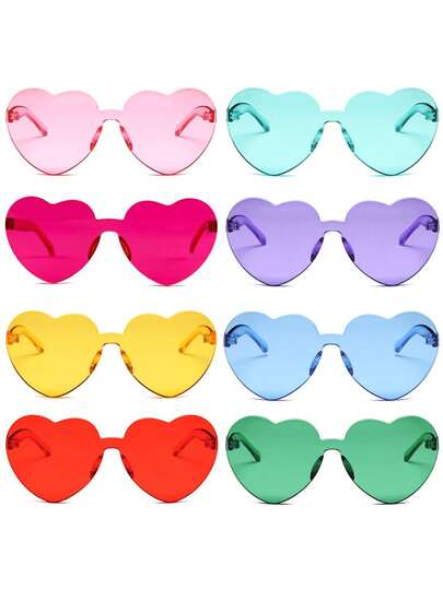 1 pieza/6 piezas/8 piezas Gafas de fiesta con forma de corazón sin marco de moda para mujer, en colores neón, gafas con forma de corazón, estilo retro, colores mágicos, gafas de fiesta, estilo retro, gafas transparentes de colores con forma de corazón, set de regalo en caja para fiestas, decoración navideña, regalo de Navidad