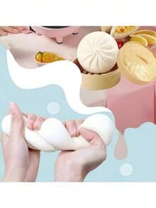 1/2个日常减压玩具，彩色饺子造型挤压球，感官舒缓玩具，可捏的面团球减压手部玩具，带食物蒸笼的弹性桌面玩具，游戏和派对礼品，适合作为礼物或派对赠品 - 包子 - 查看 5