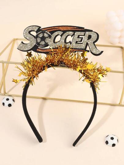 1 pieza Diadema dorada con purpurina para el Mundial de Fútbol 2026, accesorio para el cabello con flecos para el día del partido y fiestas de visionado de partidos